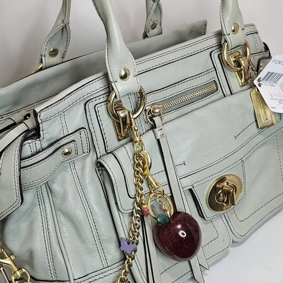 MSRP $700 Coach Hampton Lindsay Satchel Handbag Tote Mint Green Leather Turnlock - Picture 4 of 11